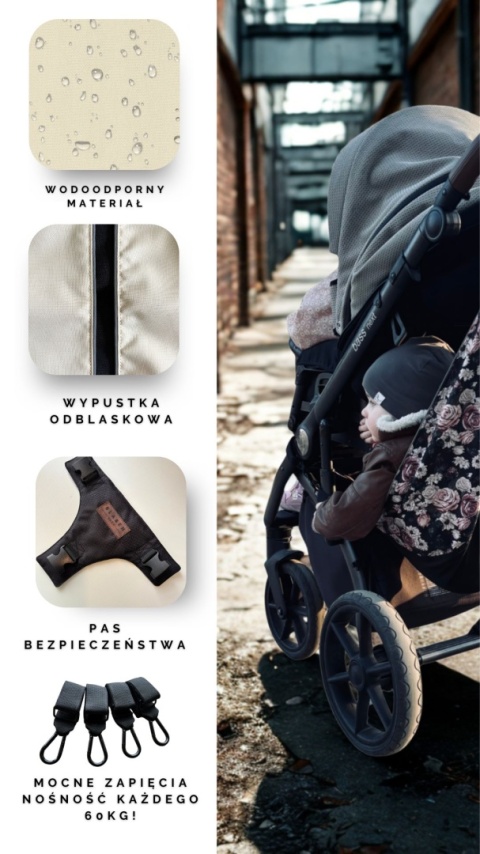 Hamak do wózka dziecięcego z pasami bezpieczeństwa Rose